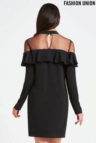 Fashion Union Ruffle Shoulder Shirt Dress